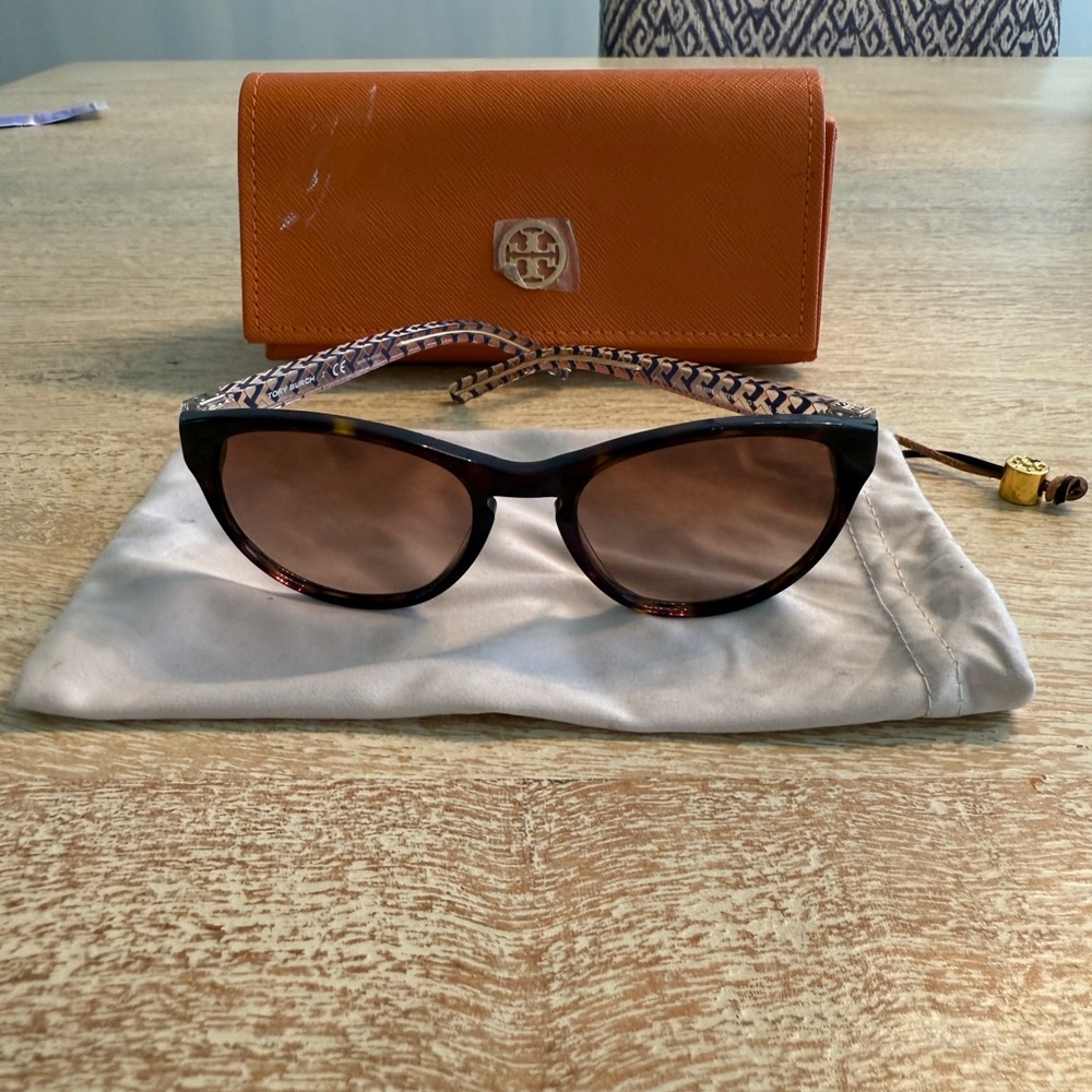 Tory Burch Tortoise Sunglasses with Bold Orange Case